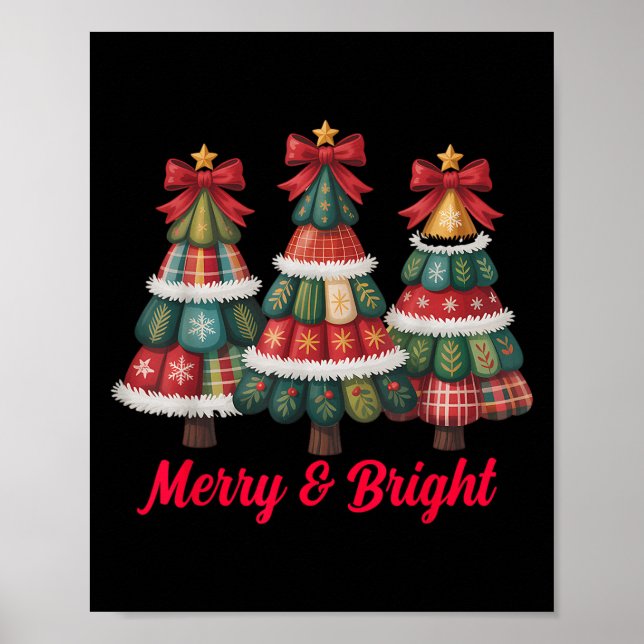 Preppy Xmas Coquette Bow Lace Merry Bright Christm Poster (Front)