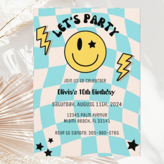 Preppy Y2K Retro Blue Party Birthday Invitation (Creator Uploaded)