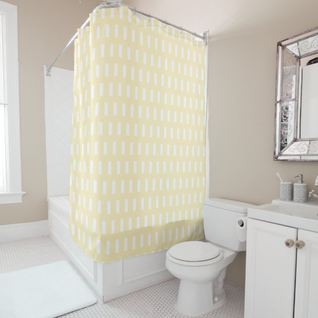  Preppy Yellow and White Geometric Grid Pattern Shower Curtain (In Situ)