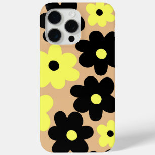 Preppy Yellow Black Hippie Flower Pattern iPhone 15 Pro Max Case