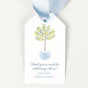 Preppy Yellow Blue Lemon Tree Wedding Shower Gift Tags