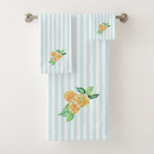 Preppy Yellow Flower Blue Stripe Bath Towel Set