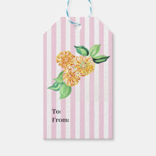Preppy Yellow Flower Pink Stripe Gift Tags