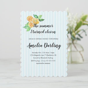 Preppy Yellow Flower Stripe Summer I turned Eleven Invitation