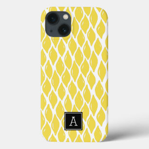 Preppy Yellow Lemon Black Monogram Personalised iPhone 13 Case