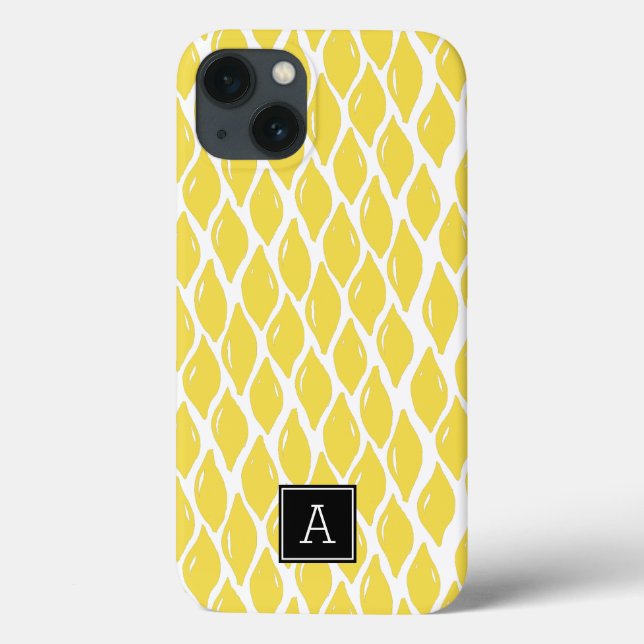 Preppy Yellow Lemon Black Monogram Personalised Case-Mate iPhone Case (Back)