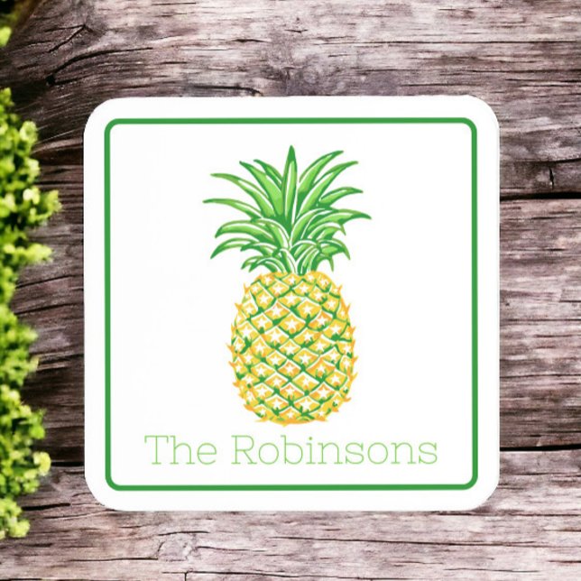 Preppy Yellow Pineaaple Personalised  Coaster (Creator Uploaded)