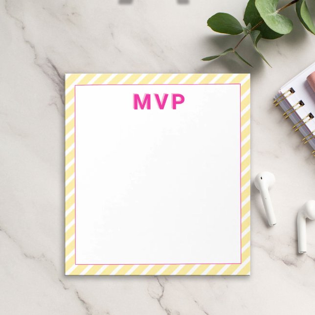 Preppy Yellow & Pink Striped Personalised Modern Notepad (Creator Uploaded)