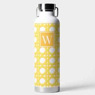 Preppy Yellow Rattan Cane Lattice Monogram Water Bottle