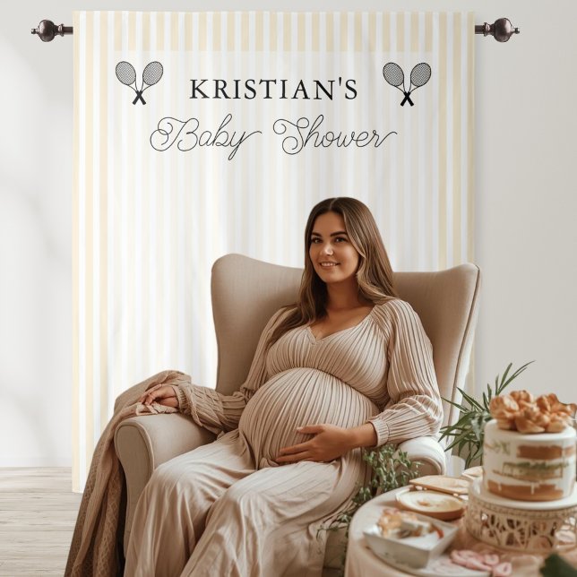 Preppy Yellow Tennis Theme Baby Shower Backdrop Tapestry (elegant yellow striped preppy tennis theme baby shower backdrop photo booth decor for preppy chic)