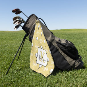Preppy Yellow White Bow Pattern Monogram Golf Towel