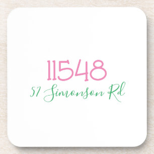 Preppy Zip Code Street Address Personalised Coaster