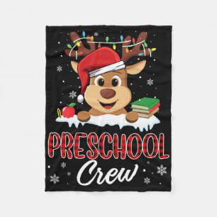Preschool Crew Funny Reindeer Teacher Student Chri Fleece Blanket