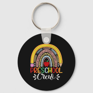 Preschool Crew Teacher Shirt - Cute Rainbow Back T Key Ring