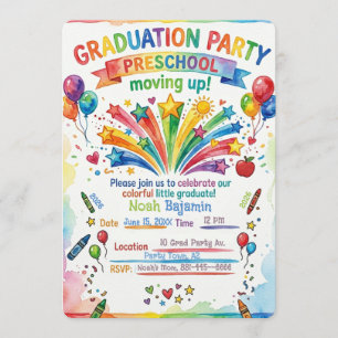 Preschool Fireworks Invite - Grad Party Card