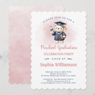 Preschool Girl Graduation Teddy Bear Invitation