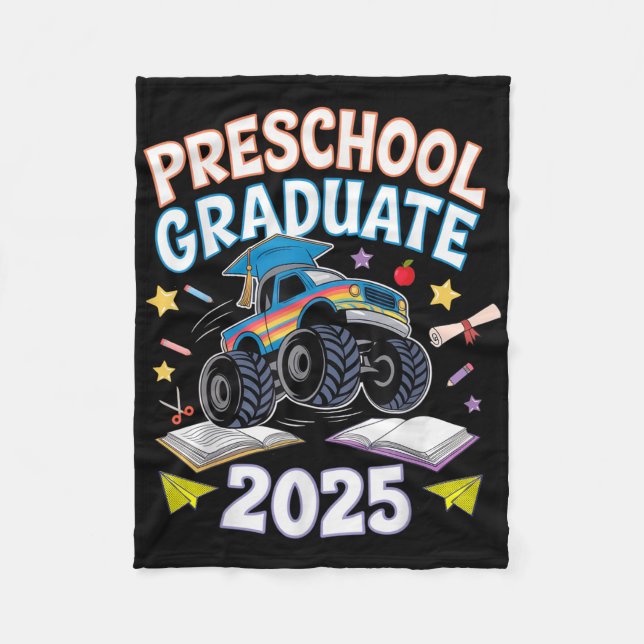 Preschool Graduation 2025 Monster Truck Graduate  Fleece Blanket (Front)