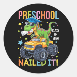 Preschool Graduation Cl Of 2025 Graduate Dinosaur  Classic Round Sticker