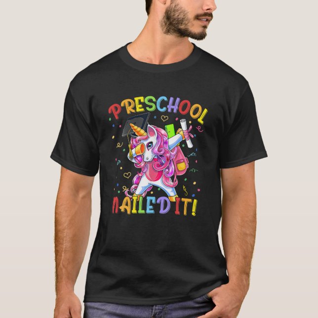 Preschool Graduation Class Of 2021 Dabbing Unicorn T-Shirt (Front)