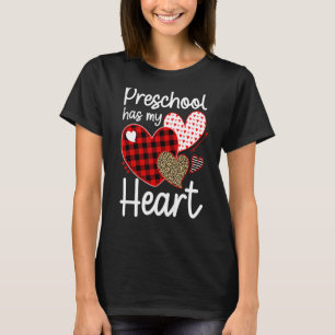 Preschool Has My Heart Sweeties Leopard Plaid Hear T-Shirt