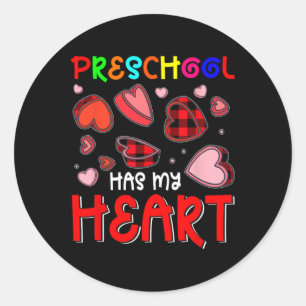 Preschool Has My Heart Valentine's Hearts Teacher Classic Round Sticker