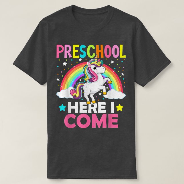 Preschool Here I Come Unicorn Back To School Presc T-Shirt (Design Front)