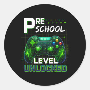 Preschool Level Unlocked Pre-k Gamer Boy First Day Classic Round Sticker