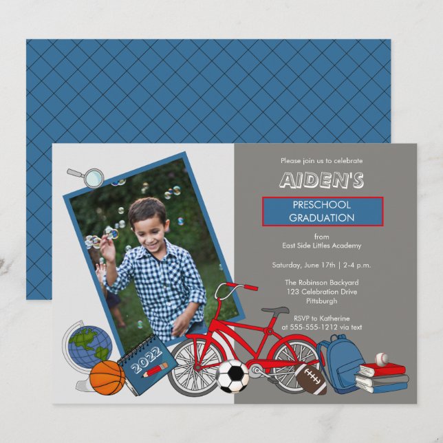 Preschool Photo Boy Graduation Party Invitation (Front/Back)