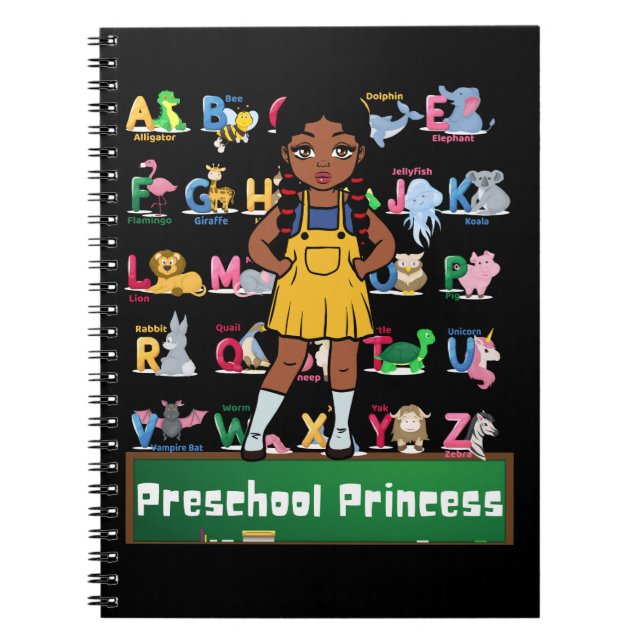 Preschool Princess Black Girl Back To School Bag Notebook (Front)
