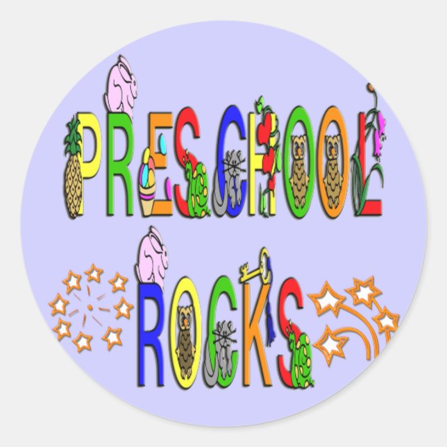 Preschool Rocks - Stars Classic Round Sticker (Front)