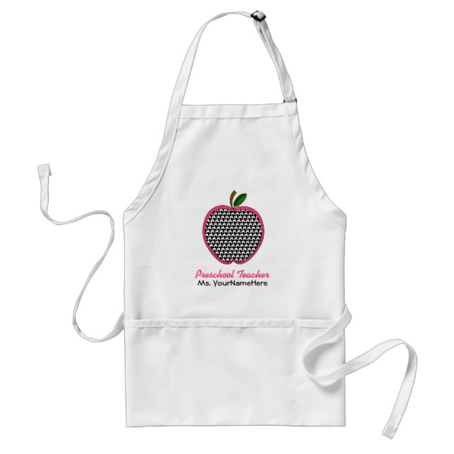 Preschool Teacher Apron - Houndstooth Apple (Front)