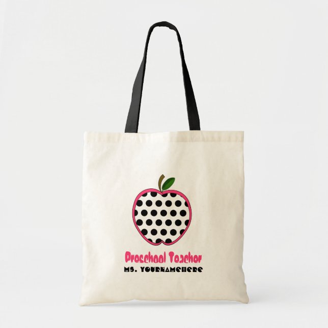 Preschool Teacher Bag - Polka Dot Apple (Front)