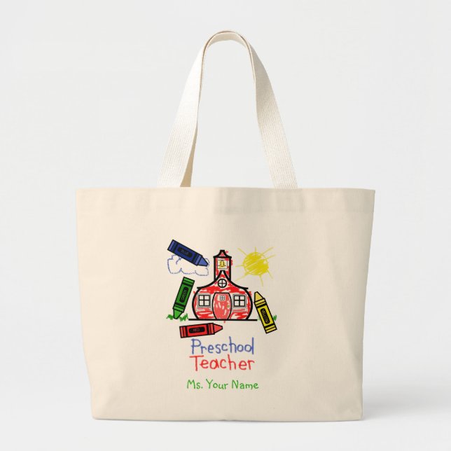 Preschool Teacher Bag - Schoolhouse and Crayons (Front)