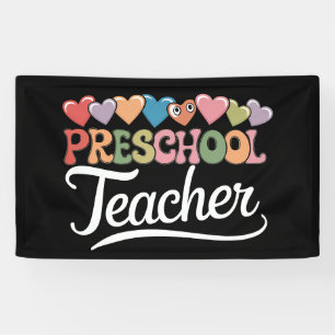 Preschool Teacher First Day Groovy Back To School Banner