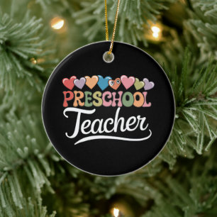 Preschool Teacher First Day Groovy Back To School Ceramic Ornament