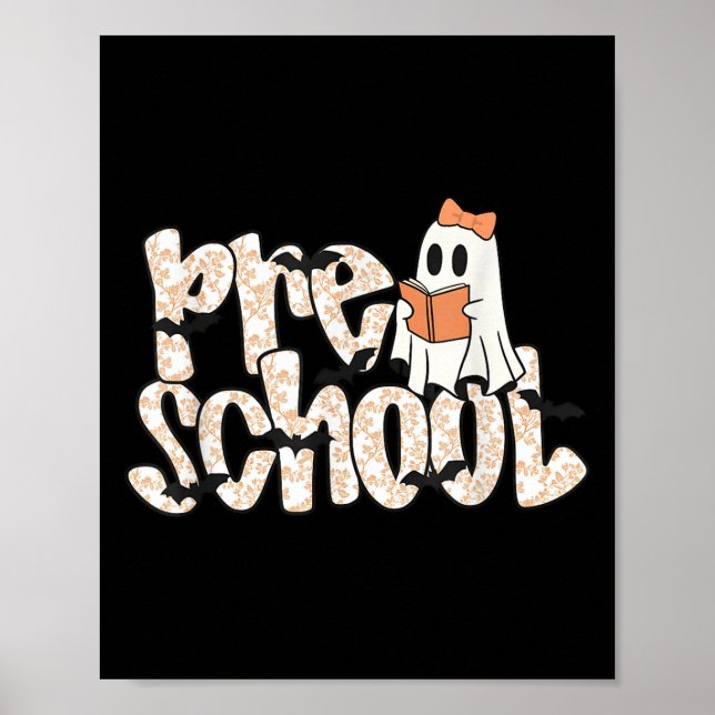 Preschool Teacher Halloween Ghost Teacher Reading  Poster (Front)