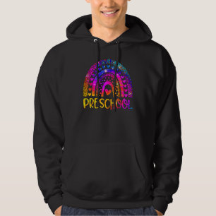 Preschool Teacher Leopard Tie Dye Rainbow Back To Hoodie