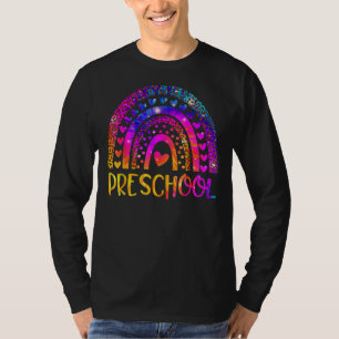 Preschool Teacher Leopard Tie Dye Rainbow Back To T-Shirt