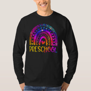 Preschool Teacher Leopard Tie Dye Rainbow Back To  T-Shirt