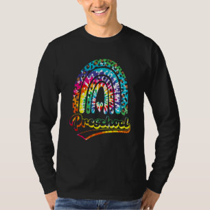 Preschool Teacher Leopard Tie Dye Rainbow Back To T-Shirt