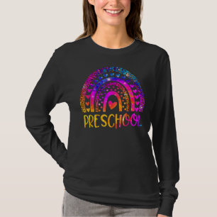 Preschool Teacher Leopard Tie Dye Rainbow Back To T-Shirt