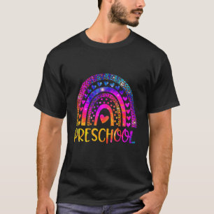 Preschool Teacher Leopard Tie Dye Rainbow Back To T-Shirt