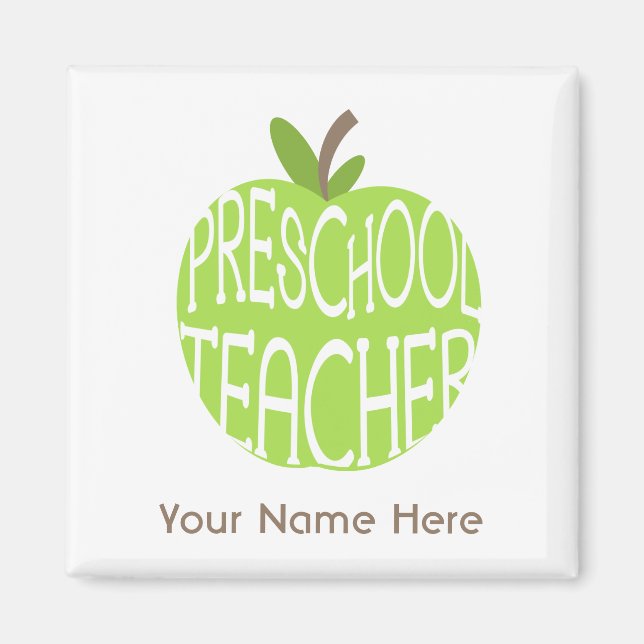 Preschool Teacher Magnet - Green Apple (Front)