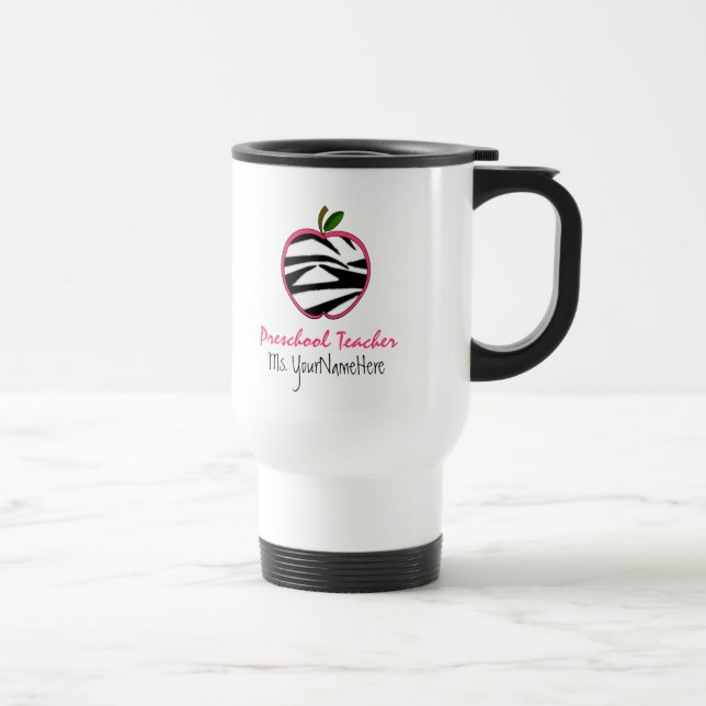Preschool Teacher Mug - Zebra Print Apple (Right)