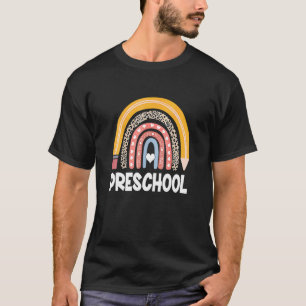 Preschool Teacher Student Leopard Rainbow Back To T-Shirt