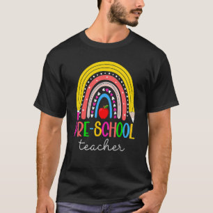 Preschool Teacher Teach Love Inspire Rainbow Back  T-Shirt