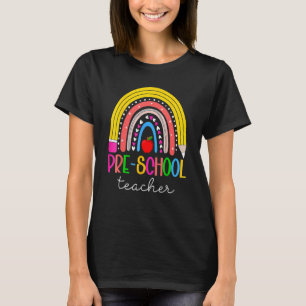 Preschool Teacher Teach Love Inspire Rainbow Back T-Shirt