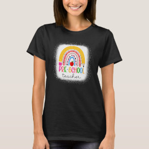 Preschool Teacher Teach Love Inspire Rainbow Back T-Shirt
