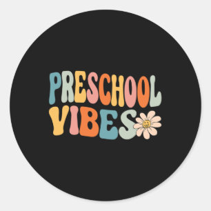 Preschool Vibes Cute Retro Back To School  Classic Round Sticker