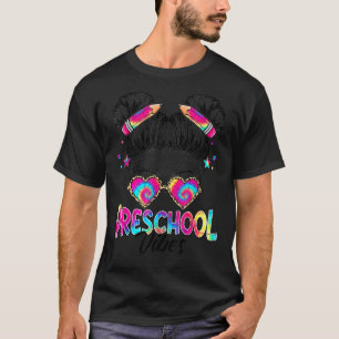 Preschool Vibes Messy Hair Bun Girl Back To School T-Shirt